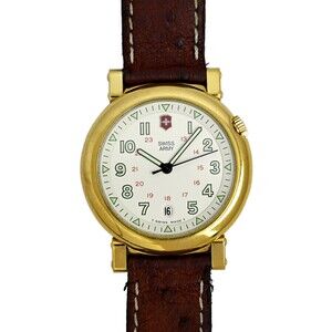 Swiss Army Men's Delta 2 Vintage Gold Plated Swiss Watch Original Pigskin Strap